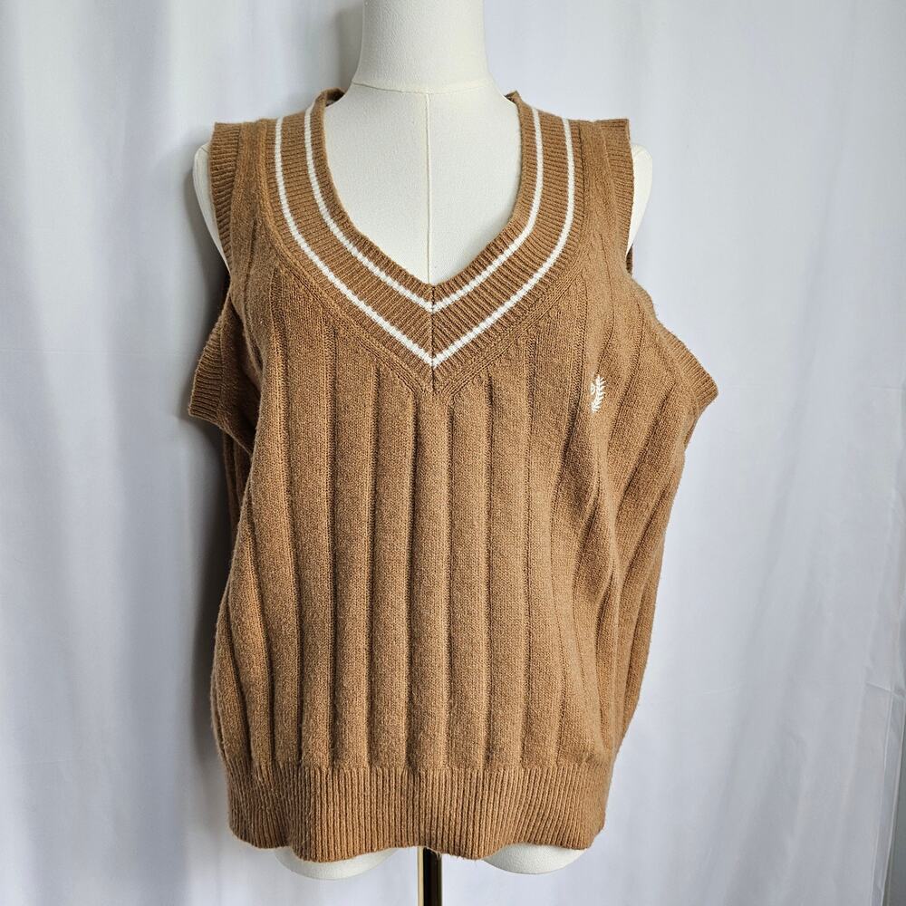 VS Pink L Toffee Collegiate Knit Sweater Vest Twee‎ 90s Y2K
